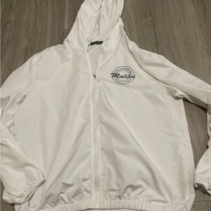 Brandy Melville White Hooded Zip Windbreaker